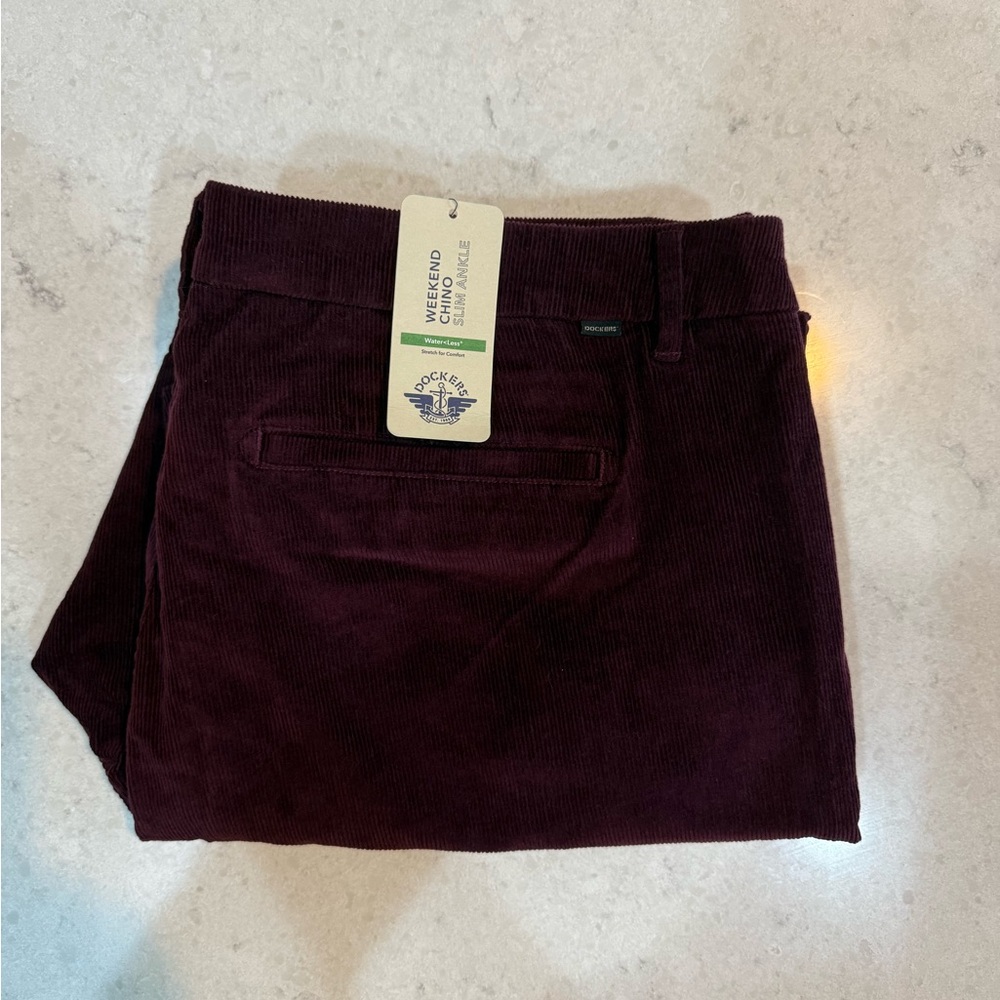 Women’s Slim Ankle Corduroy Chinos - Size 36 (Plus Size 20) Burgundy